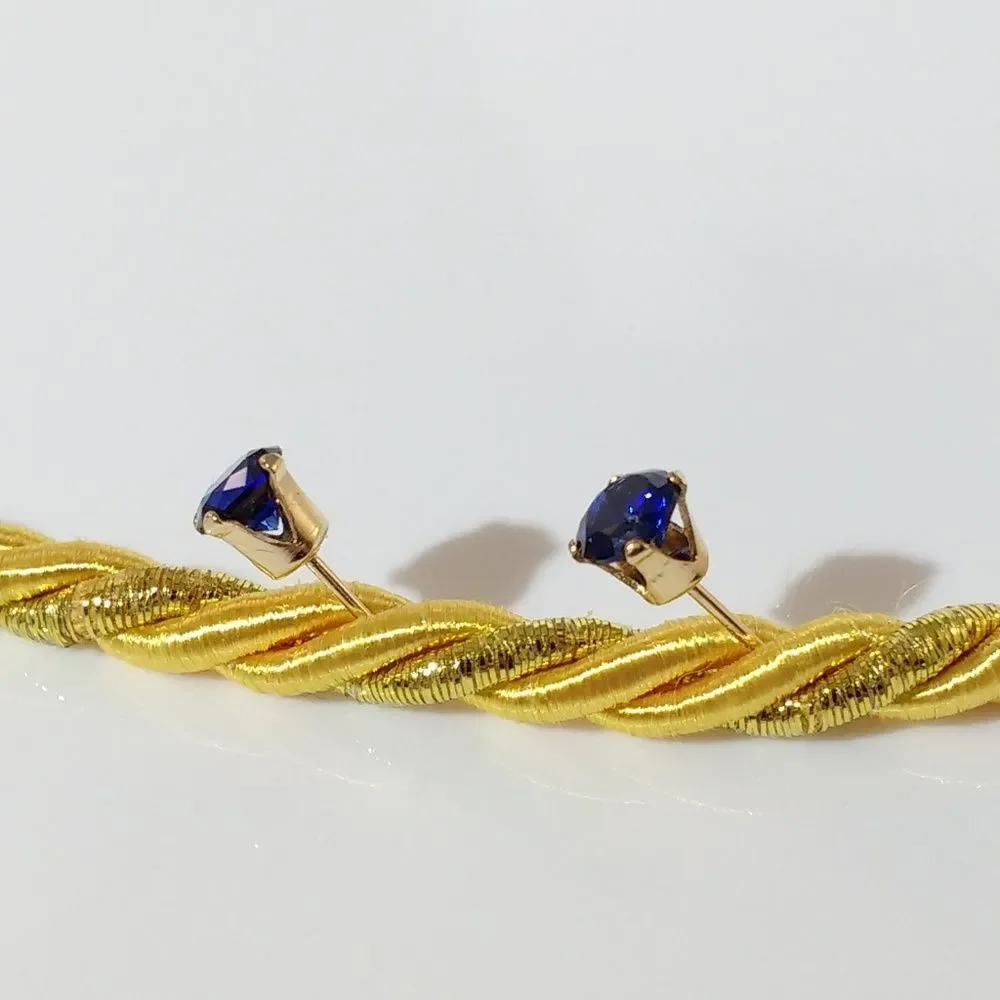 Blue Sapphire 5mm Earrings Gold Filled Post
